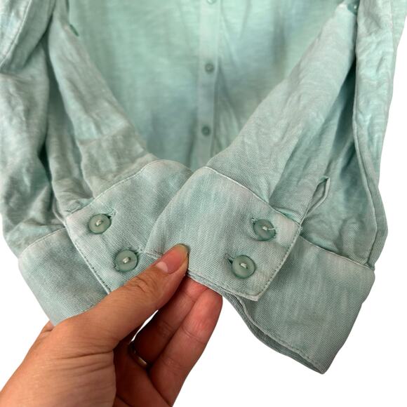 Soft Surroundings Aqua Long Sleeve Button Down Pocket Front Woven Tunic Sz XS - Picture 8 of 8